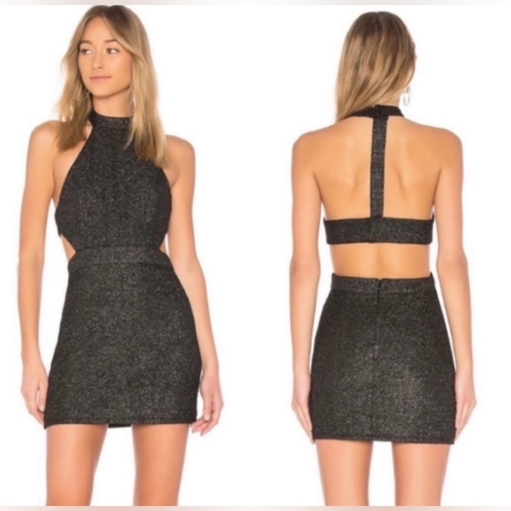 Revolve NBD Laryssa metallic halter bodycon dress
